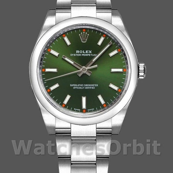 Unisex's Rolex Oyster Perpetual Air‑King 114200-34mm, Olive Green Index Dial, Unisex Olive Green