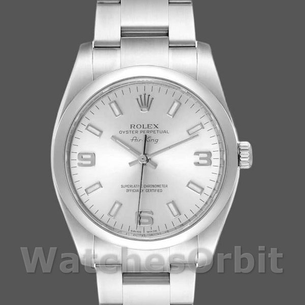 Unisex's Rolex Oyster Perpetual Air‑King-114200, 34mm, Silver Arabic Dial, Unisex Silver