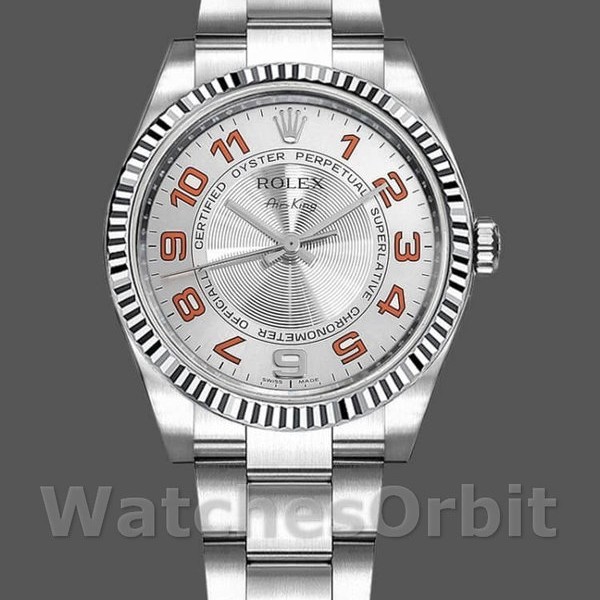 Unisex's Rolex Oyster Perpetual Air‑King-114234, 34mm, Silver Orange Arabic Dial, Unisex Silver