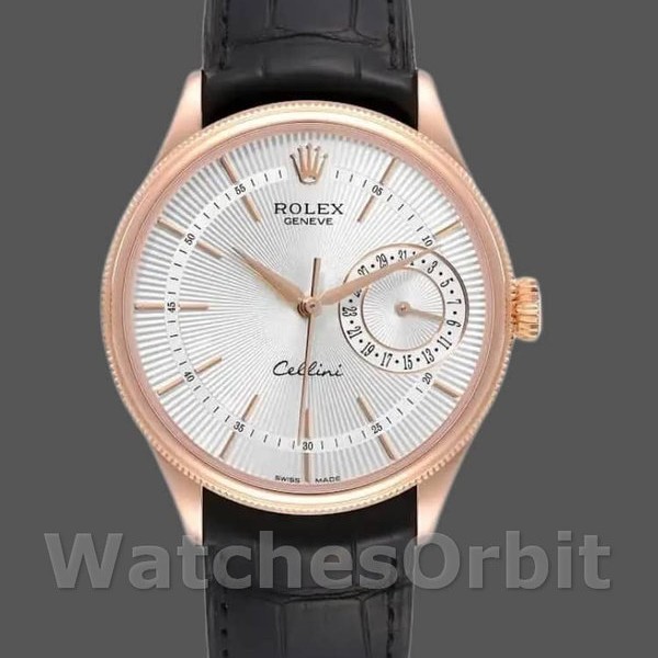 Men's Rolex Cellini Date 39mm Men's-50515-Rose Gold-Silver Guilloche Index Dial Silver