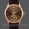 Men's Rolex Cellini Dual Time 39mm Men's-50525-Brown Guilloche Dial-Brown Leather Strap Brown