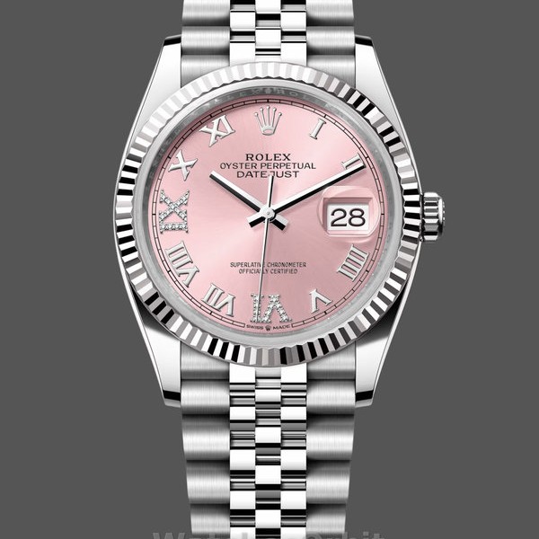 Unisex's Rolex Datejust 36mm Unisex-126234-Fluted Bezel-Pink Roman Dial Pink