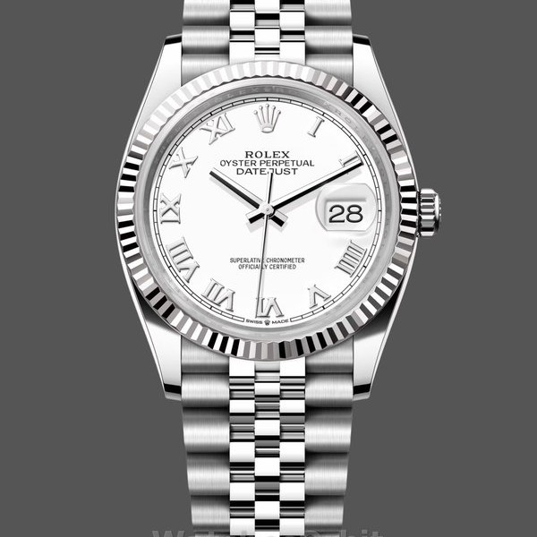 Unisex's Rolex Datejust 36mm Unisex-126234-Fluted Bezel-White Roman Dial White