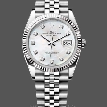 Unisex's Rolex Datejust 36mm Unisex-126234-White Mother of Pearl-Diamonds Dial MOP