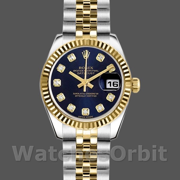Women's Rolex Datejust-179173, 26mm, Blue Diamond Dial, Fluted Bezel, Lady Blue