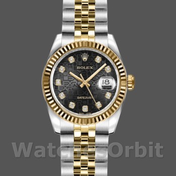 Women's Rolex Datejust-179173, 26mm, Jubilee Black Diamond Dial, Fluted Bezel, Lady Black
