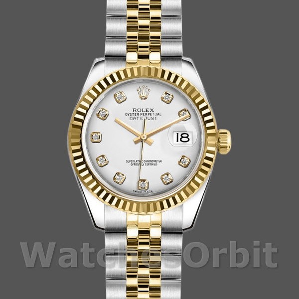 Women's Rolex Datejust-179173, 26mm, White Diamond Dial, Fluted Bezel, Lady White