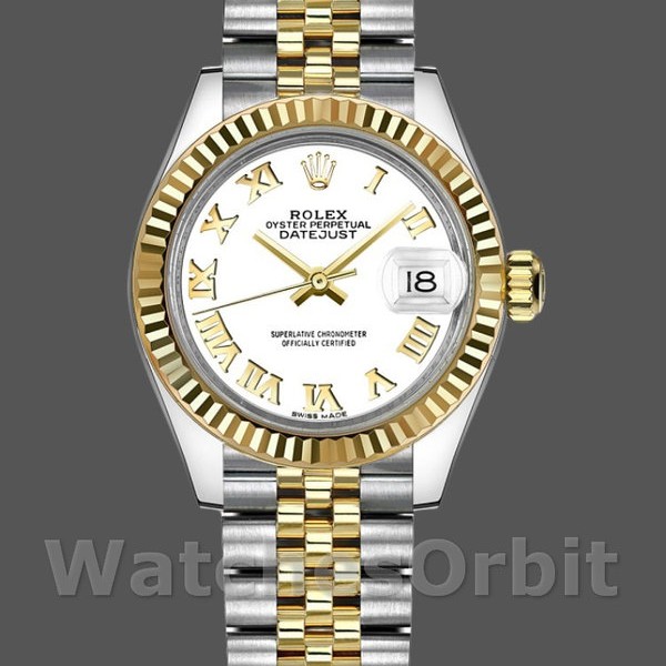 Women's Rolex Datejust-279173, 28mm, White Roman Numeral Dial, Fluted Bezel, Lady White