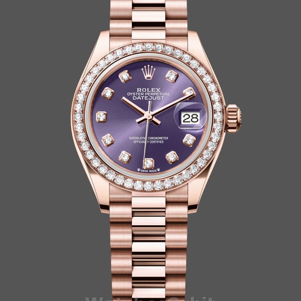 Women's Rolex Datejust 28-m279135rbr 0020, Everose Gold, Aubergine Diamond Dial, President, Women’s Purple Dial