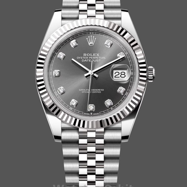 Men's Rolex Datejust 41-m126334 0006, Rhodium Diamond Dial, Fluted Bezel, Men’s Grey Dial