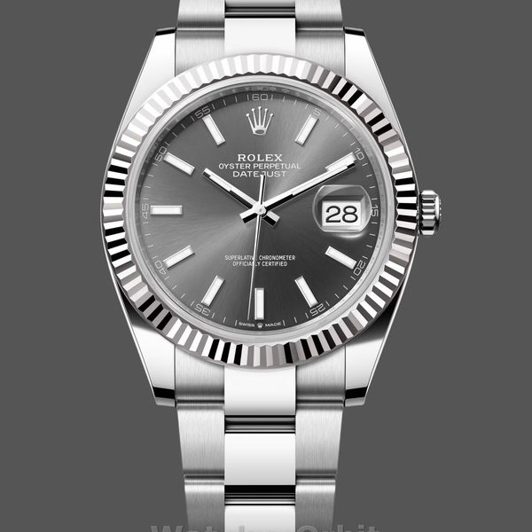 Men's Rolex Datejust 41-M126334, White Gold, Fluted Bezel, Slate Dial, Oyster, Men’s Grey Dial