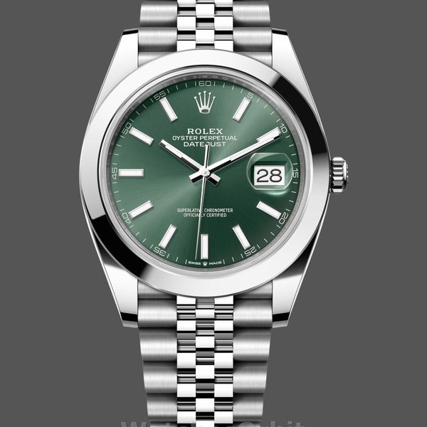 Men's Rolex Datejust 41-m126300 0020, Oystersteel, Jubilee, Mint Green Dial Green Dial