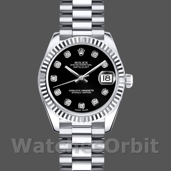 Women's Rolex Datejust-m178274, 31mm, Black Diamond Dial, Fluted Bezel, Lady Black