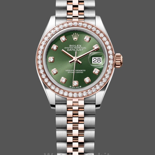 Women's Rolex Datejust-279381RBR 0007, Olive Green Diamond, Steel & Rose Gold, Lady’s Green Dial