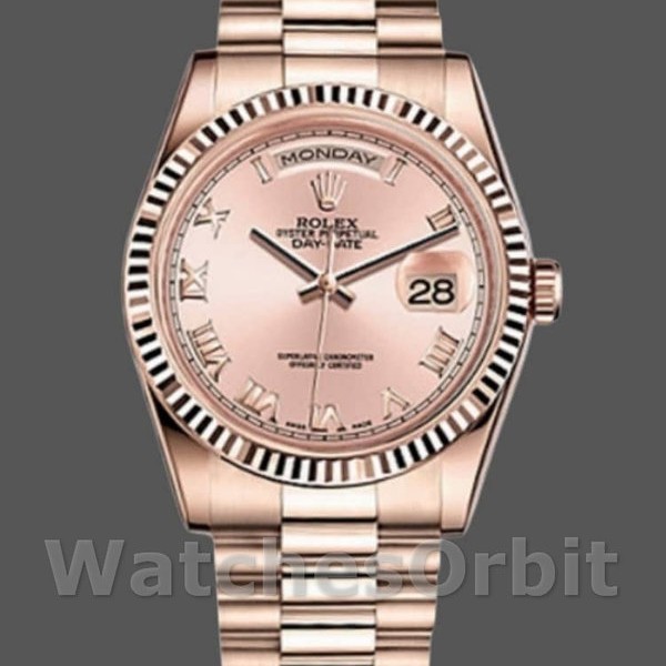 Women's Rolex Day-Date 36mm Women's-118235-Pink Roman Numeral Dial Pink