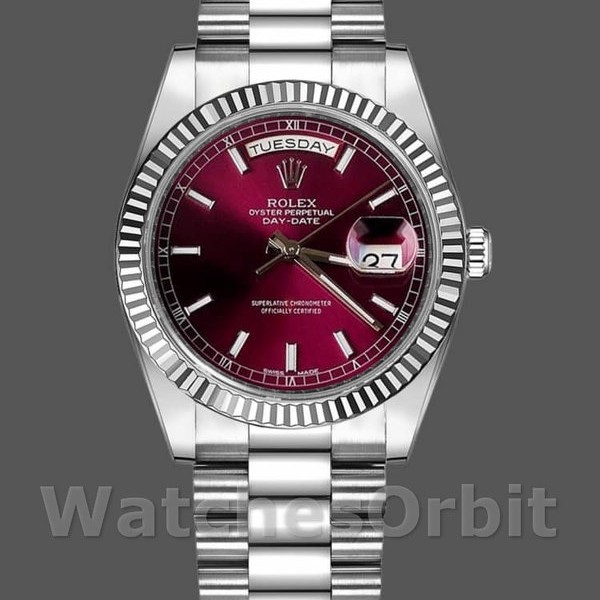 Women's Rolex Day-Date 36mm Women's-118239-Cherry Red Dial-Fluted Bezel Cherry
