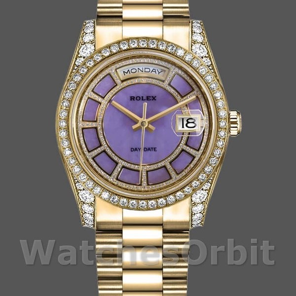 Unisex's Rolex Day-Date 36mm Unisex-118388-Yellow Gold-Lavender Purple Dial Purple<br />