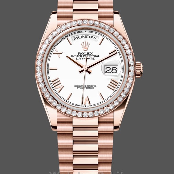 Unisex's Rolex Day-Date 36mm Unisex-128345RBR-White Dial-Everose Gold White