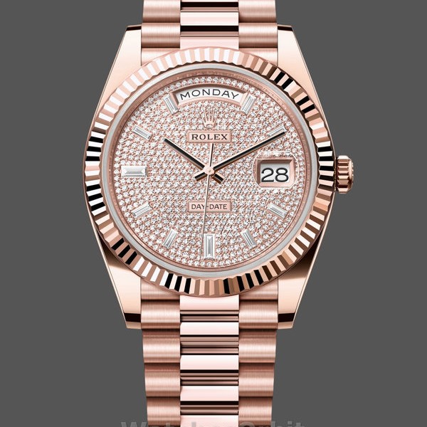 Men's Rolex Day-Date-228235, 40mm, Diamond Paved Dial, Fluted Bezel, Men’s Diamond Paved