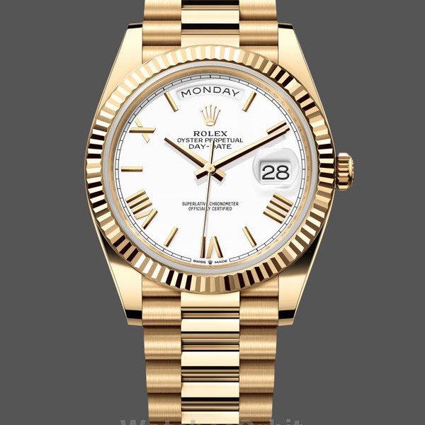 Men's Rolex Day-Date-228238, 40mm, White Roman Dial, Fluted Bezel, Men’s White