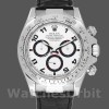 Men's Rolex Daytona 40mm Men's-116519-Black Alligator Leather Strap-White Dial White