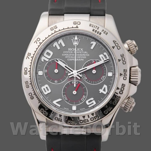 Men's Rolex Daytona 40mm Men's-116519-Grey Dial-Black RubberB Strap Gray