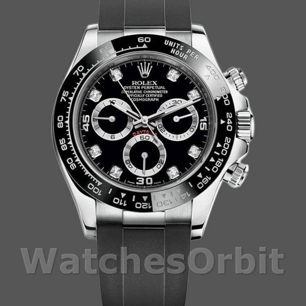 Men's Rolex Daytona 40mm Men's-116519-White Gold-Automatic-Black Dial-Diamonds Black Diamonds