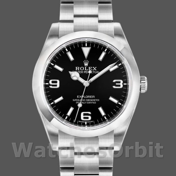 Men's Rolex Explorer 39mm Men's-214270-Stainless Steel-Black Dial Black