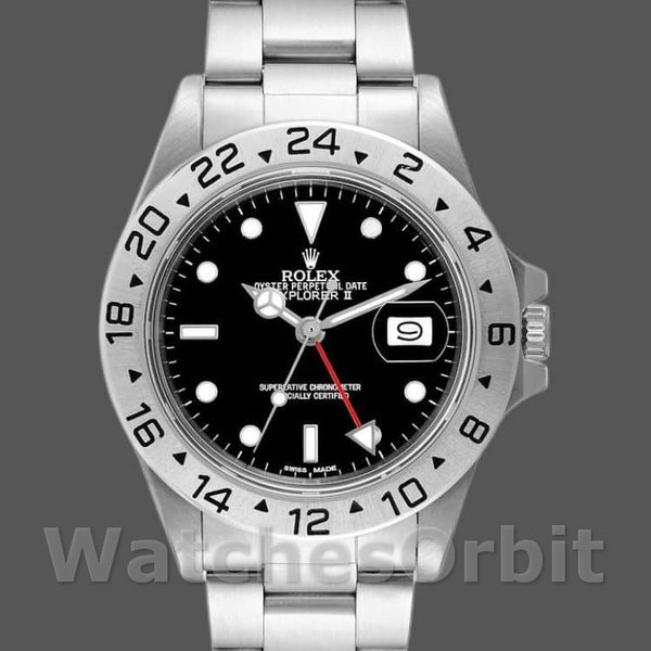 Men's Rolex Explorer II 39mm Men's-16550-Stainless Steel-Black Dial Black