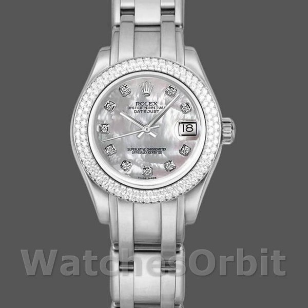 Women's Rolex Pearlmaster 34mm Women's-81339-White MOP Diamond Dial Luxury