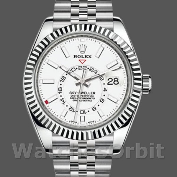 Men's Rolex Sky-Dweller 42mm Men's-326934-Fluted Bezel-White Dial White