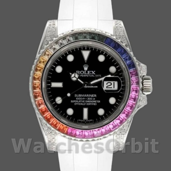 Men's Rolex Submariner 40mm Men's-116610-Black Dial-White Rubber Strap Black