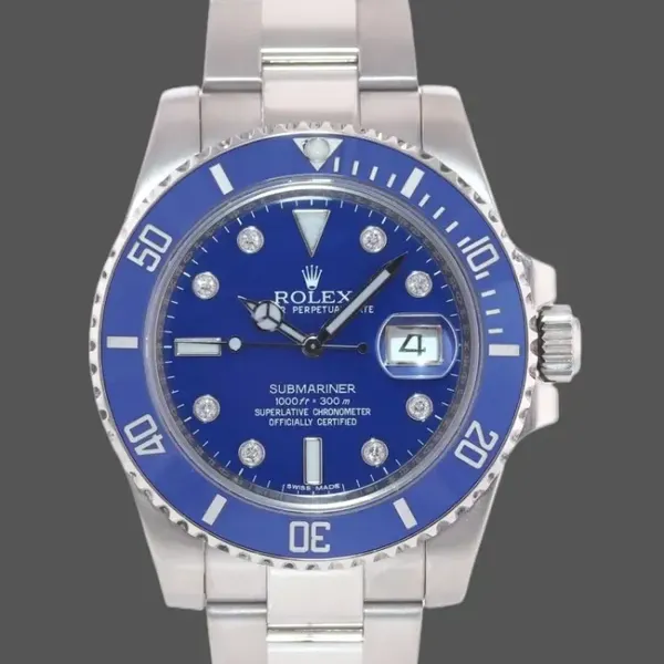Men's Rolex Submariner 40mm Men's-16610-Stainless Steel-Blue Bezel-Diamond Dial Blue
