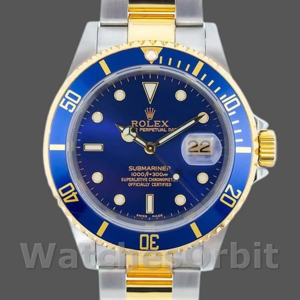 Men's Rolex Submariner Date 40mm Men's-16613-Blue Dial Blue