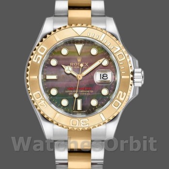 Unisex's Rolex Yacht-Master 35mm Unisex-168623-Steel & Yellow Gold-Black MOP Dial Black